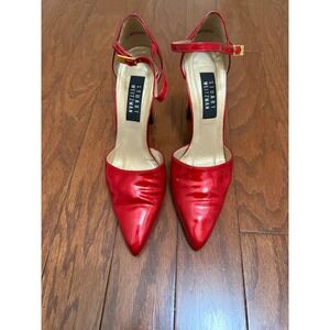 Stuart Weitzman Red Patent Leather Pointed Toe Ankle Strap Heels W03629 Size 9 B